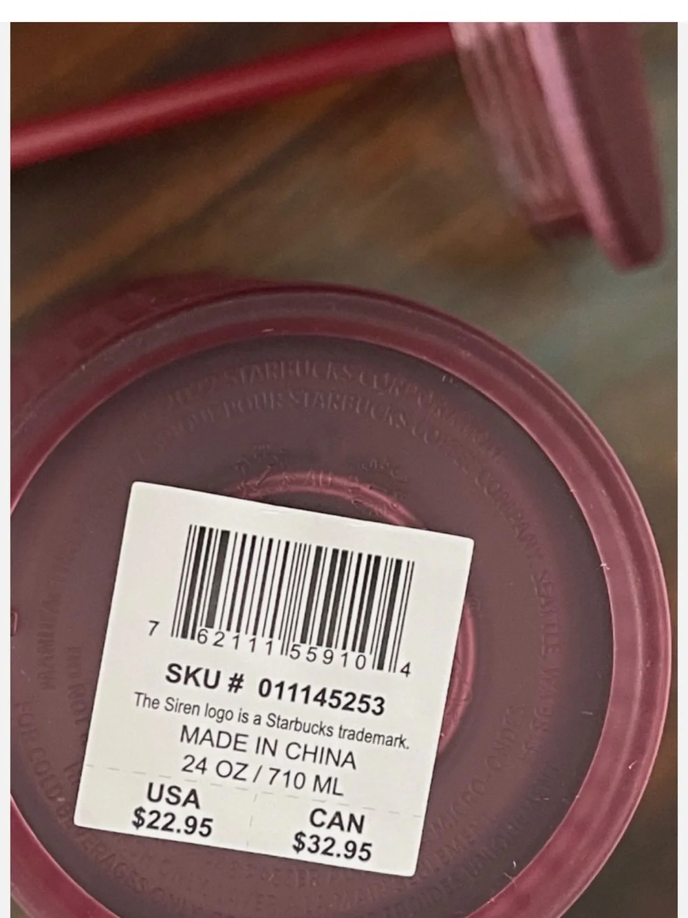NWT Starbucks Maroon Burgundy Metallic Venti Cold Cup Tumbler 24oz